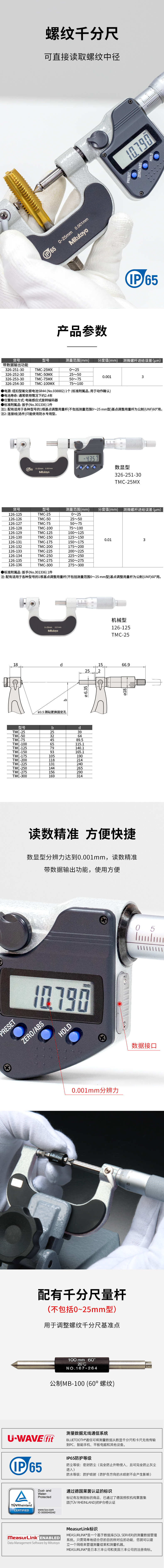 326系列可更换测砧螺纹千分尺详情